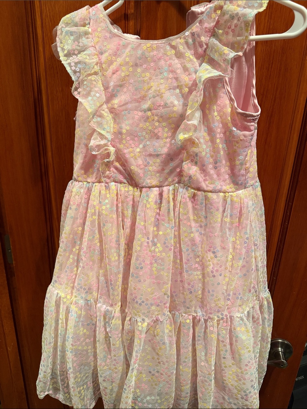 Kensie Girl Pastel Floral Sequin Overlay Dress
